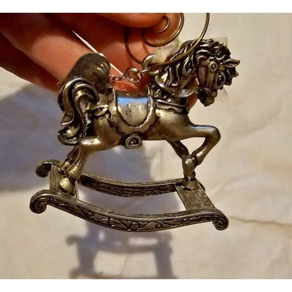 VTG Gloria Duchin 2000 Rocking Horse Metal Christmas Ornament Pewter Silver Tone